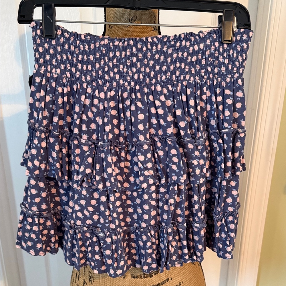 Aerie Floral Tiered Mini Skirt - Blue and Pink